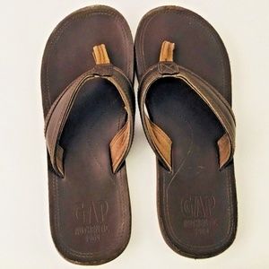 GAP Mens Brown Leather Flip Flops Sandal Size 11